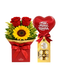Mensagem de Amor + Kit - Ferrero Rocher + Balão Vermelho - Dia das Mães